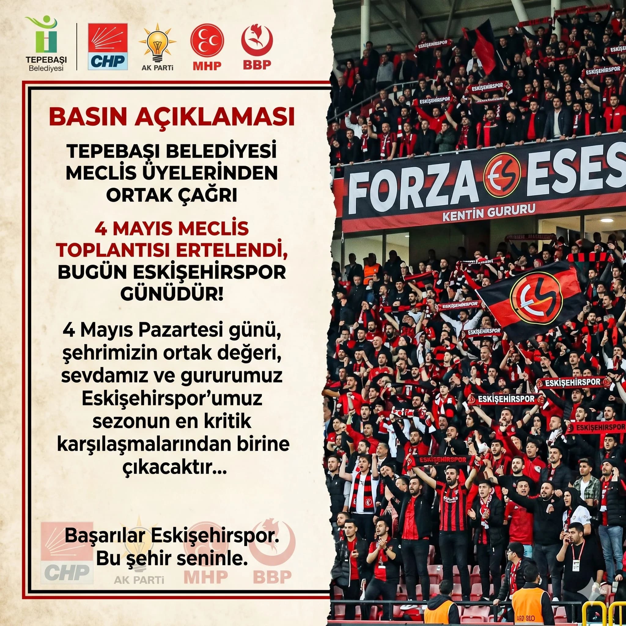 Tepebaşı’nda Ortak İrade: Önce Eskişehir, Önce Eskişehirspor!